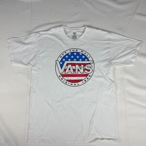 Vans Off The Wall Mens T-Shirt Large White USA Flag Stars Stripes Graphic Tee